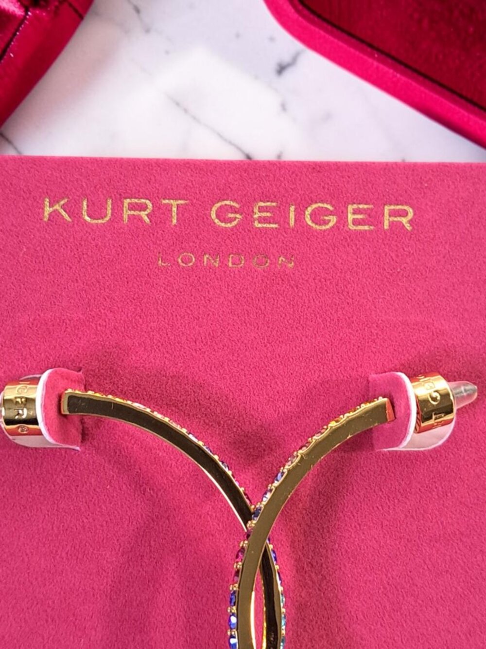 Kurt Geiger London Rainbow Pave Gold-Toned Hoop Earrings NWT - Picture 6 of 10